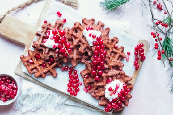 kerstontbijt gezonde red velvet wafels