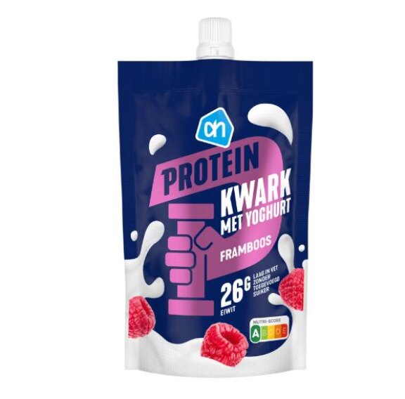 AH protein kwark met yoghurt framboos (knijpzakje)