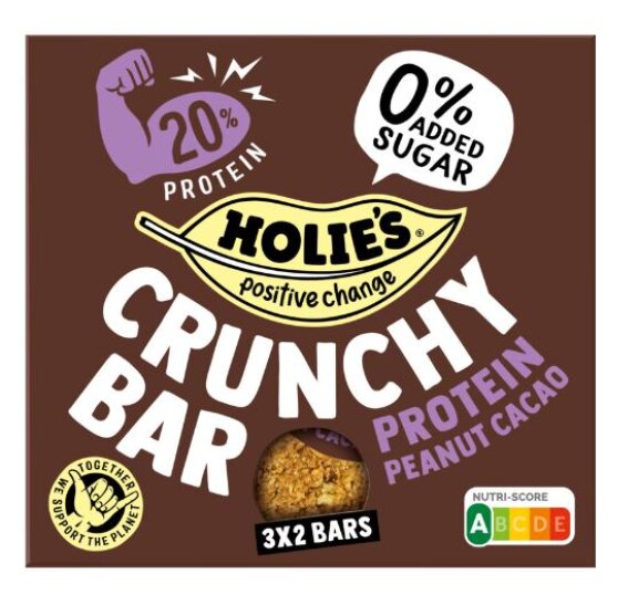 Holie Crunchy bar protein peanut cacao (af en toe ivm vetten)